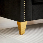 Canapé 3 places chenille noir / gris / beige de style scandinave avec pieds en métal doré