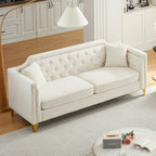 Canapé 3 places chenille noir / gris / beige de style scandinave avec pieds en métal doré