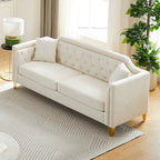 Canapé 3 places chenille noir / gris / beige de style scandinave avec pieds en métal doré