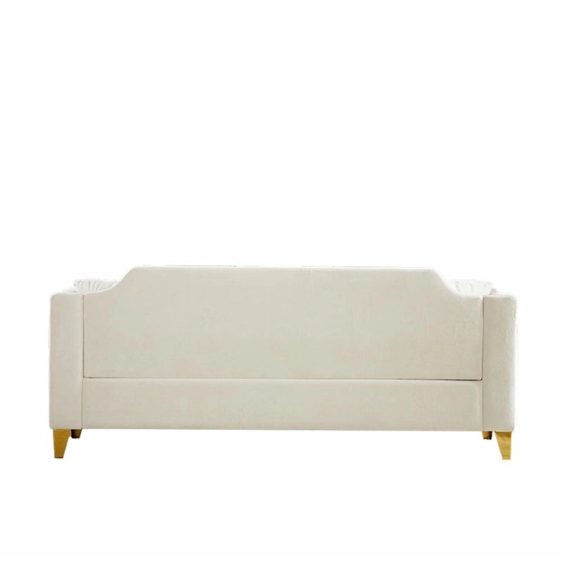 Canapé 3 places chenille noir / gris / beige de style scandinave avec pieds en métal doré