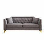 Canapé 3 places chenille noir / gris / beige de style scandinave avec pieds en métal doré