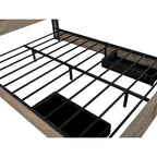 Lit plateforme queen-size de style campagnard gris avec tête de lit LED, station de charge et tiroirs de rangement – 2 places