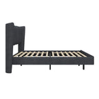 Lit plateforme queen-size en velours beige/gris avec éclairage LED RVB sous le lit – 2 places