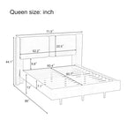 Lit plateforme queen-size en velours beige/gris avec éclairage LED RVB sous le lit – 2 places