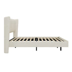 Lit plateforme queen-size en velours beige/gris avec éclairage LED RVB sous le lit – 2 places