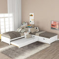 Lit superposé jumeau en bois massif blanc en forme de L avec lit gigogne, table intégrée et 2 tiroirs – 3 couchages