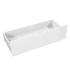 Lit superposé jumeau en bois massif blanc en forme de L avec lit gigogne, table intégrée et 2 tiroirs – 3 couchages