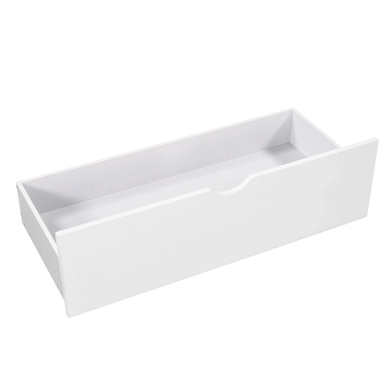 Lit superposé jumeau en bois massif blanc en forme de L avec lit gigogne, table intégrée et 2 tiroirs – 3 couchages