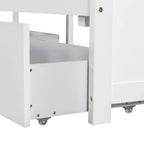 Lit superposé jumeau en bois massif blanc en forme de L avec lit gigogne, table intégrée et 2 tiroirs – 3 couchages