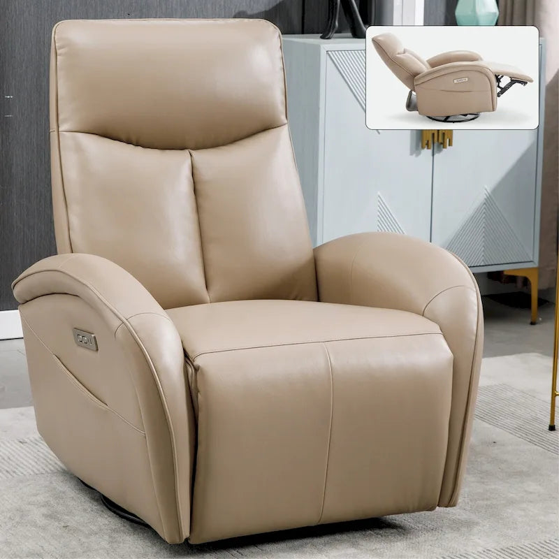 Fauteuil inclinable électrique pivotant à 270° en cuir PU marron/beige avec ports USB et Type-C – Simple