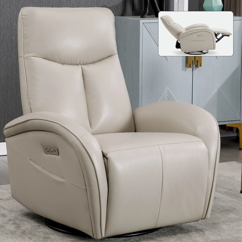 Fauteuil inclinable électrique pivotant à 270° en cuir PU marron/beige avec ports USB et Type-C – Simple