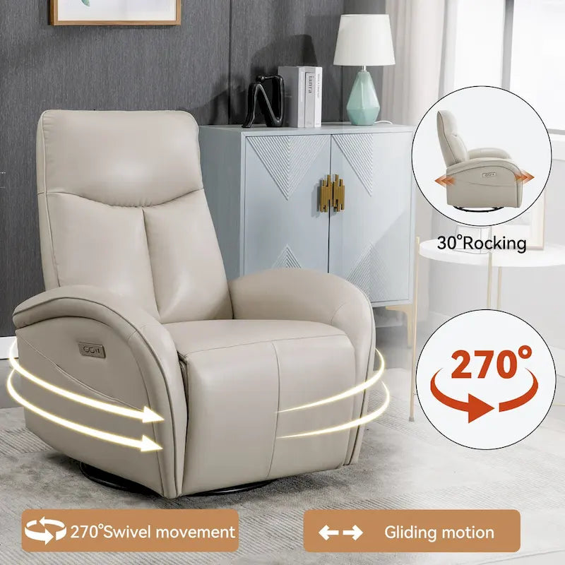 Fauteuil inclinable électrique pivotant à 270° en cuir PU marron/beige avec ports USB et Type-C – Simple