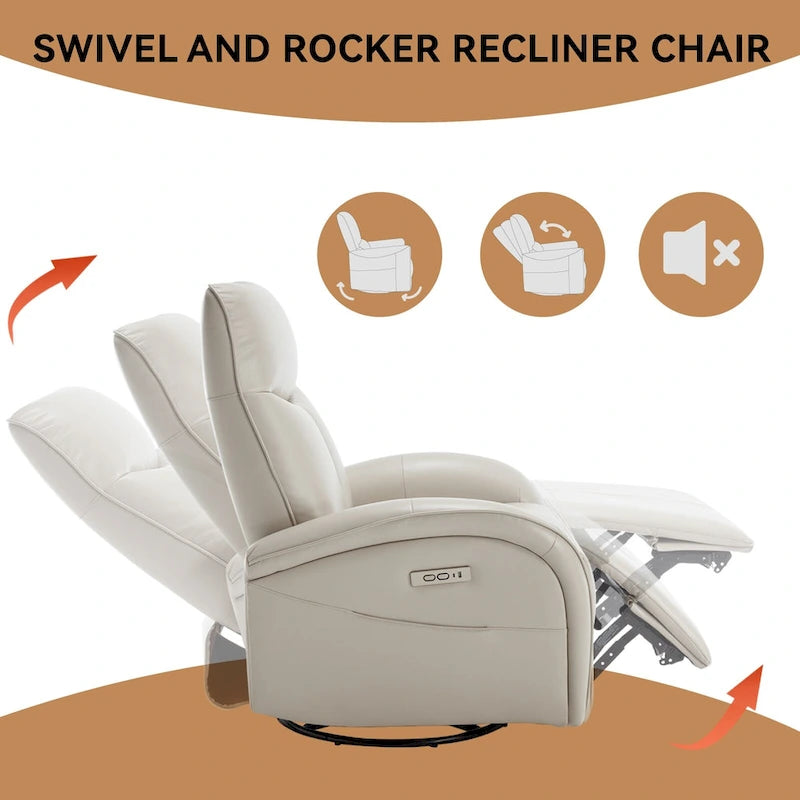 Fauteuil inclinable électrique pivotant à 270° en cuir PU marron/beige avec ports USB et Type-C – Simple