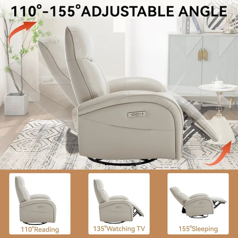 Fauteuil inclinable électrique pivotant à 270° en cuir PU marron/beige avec ports USB et Type-C – Simple