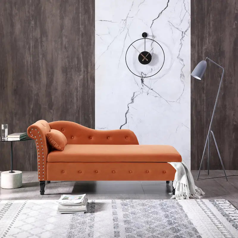 Orange 60  Velvet Button Tufted Chaise Lounge Chair
