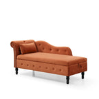 Méridienne capitonnée en velours orange avec rangement et clous décoratifs – Individuelle