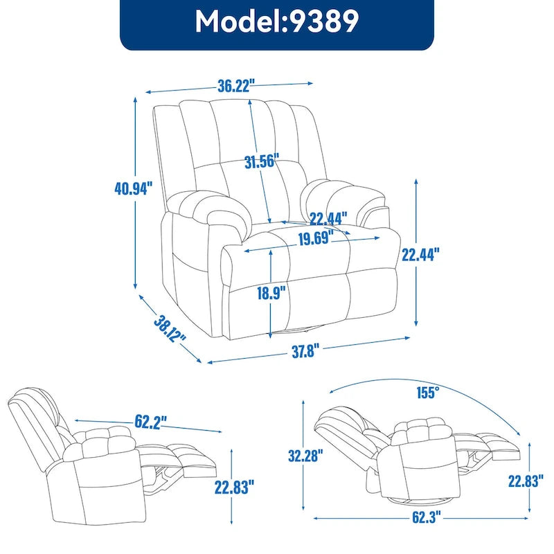 Fauteuil inclinable, pivotant à 360° et à bascule surdimensionné en tissu beige/vert/bleu avec base en métal noir – Simple