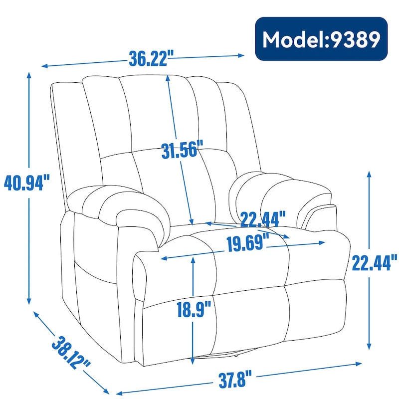 Fauteuil inclinable, pivotant à 360° et à bascule surdimensionné en tissu beige/vert/bleu avec base en métal noir – Simple