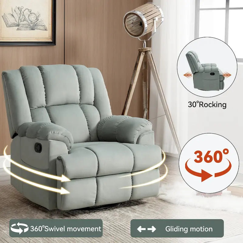 Fauteuil inclinable, pivotant à 360° et à bascule surdimensionné en tissu beige/vert/bleu avec base en métal noir – Simple