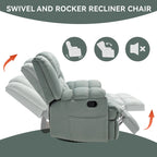 Fauteuil inclinable, pivotant à 360° et à bascule surdimensionné en tissu beige/vert/bleu avec base en métal noir – Simple