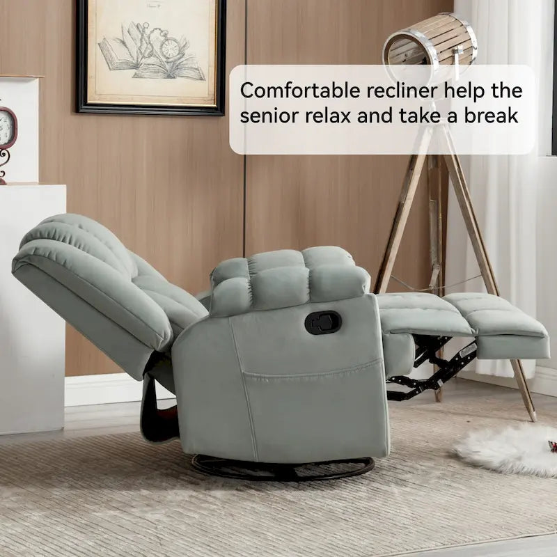 Fauteuil inclinable, pivotant à 360° et à bascule surdimensionné en tissu beige/vert/bleu avec base en métal noir – Simple