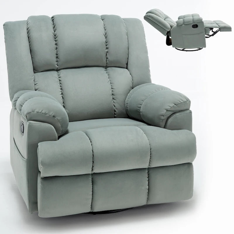 Fauteuil inclinable, pivotant à 360° et à bascule surdimensionné en tissu beige/vert/bleu avec base en métal noir – Simple