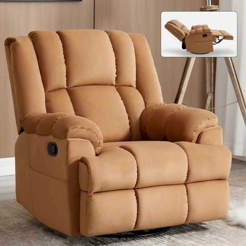 Fauteuil inclinable, pivotant à 360° et à bascule surdimensionné en tissu beige/vert/bleu avec base en métal noir – Simple