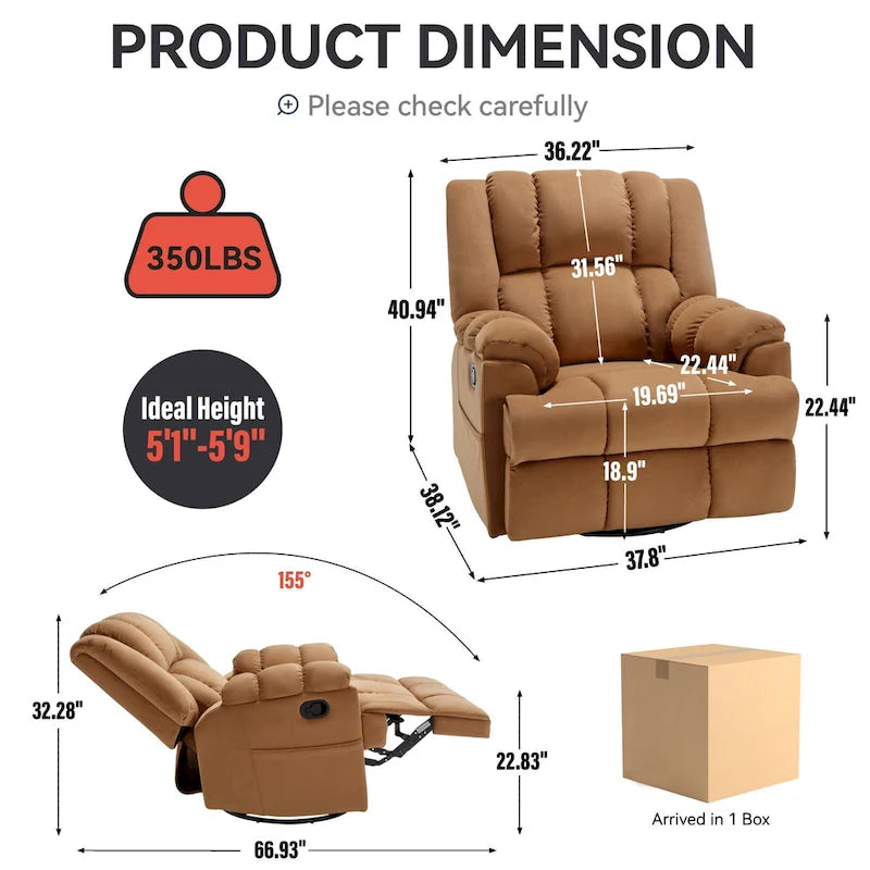 Fauteuil inclinable, pivotant à 360° et à bascule surdimensionné en tissu beige/vert/bleu avec base en métal noir – Simple