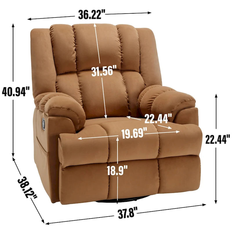 Fauteuil inclinable, pivotant à 360° et à bascule surdimensionné en tissu beige/vert/bleu avec base en métal noir – Simple