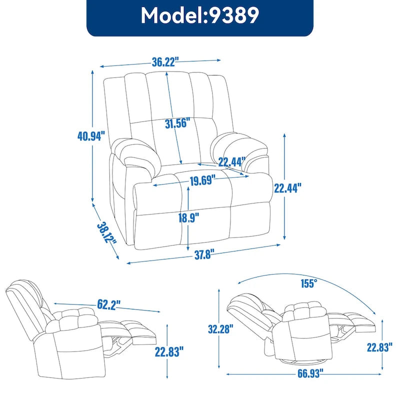 Fauteuil inclinable, pivotant à 360° et à bascule surdimensionné en tissu beige/vert/bleu avec base en métal noir – Simple