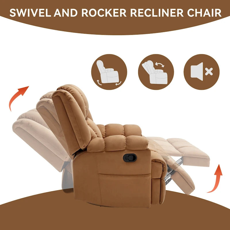Fauteuil inclinable, pivotant à 360° et à bascule surdimensionné en tissu beige/vert/bleu avec base en métal noir – Simple