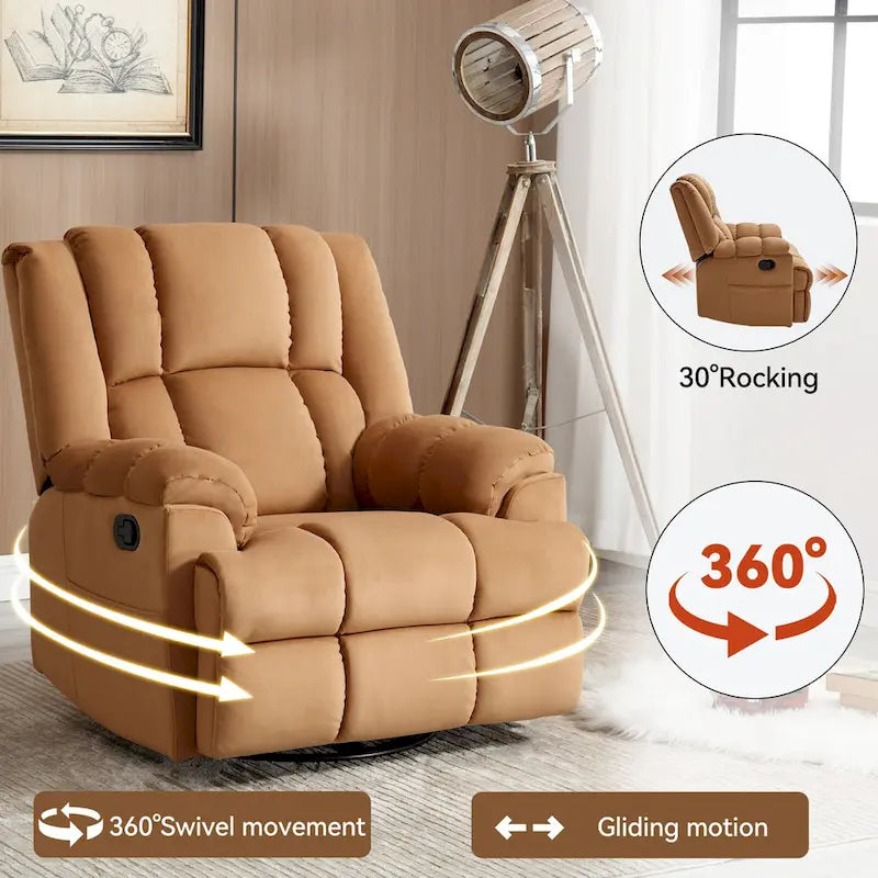 Fauteuil inclinable, pivotant à 360° et à bascule surdimensionné en tissu beige/vert/bleu avec base en métal noir – Simple