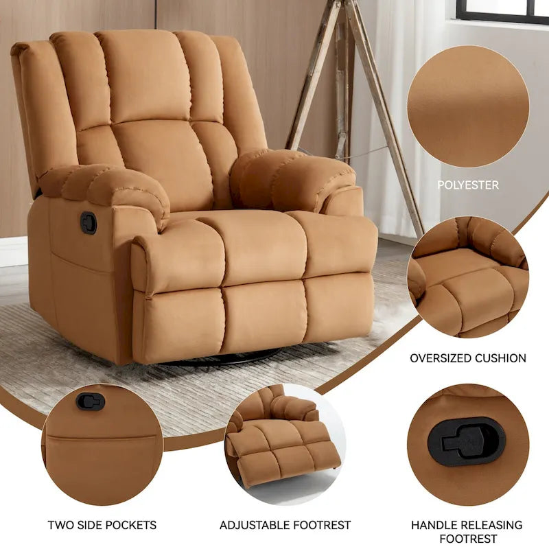 Fauteuil inclinable, pivotant à 360° et à bascule surdimensionné en tissu beige/vert/bleu avec base en métal noir – Simple