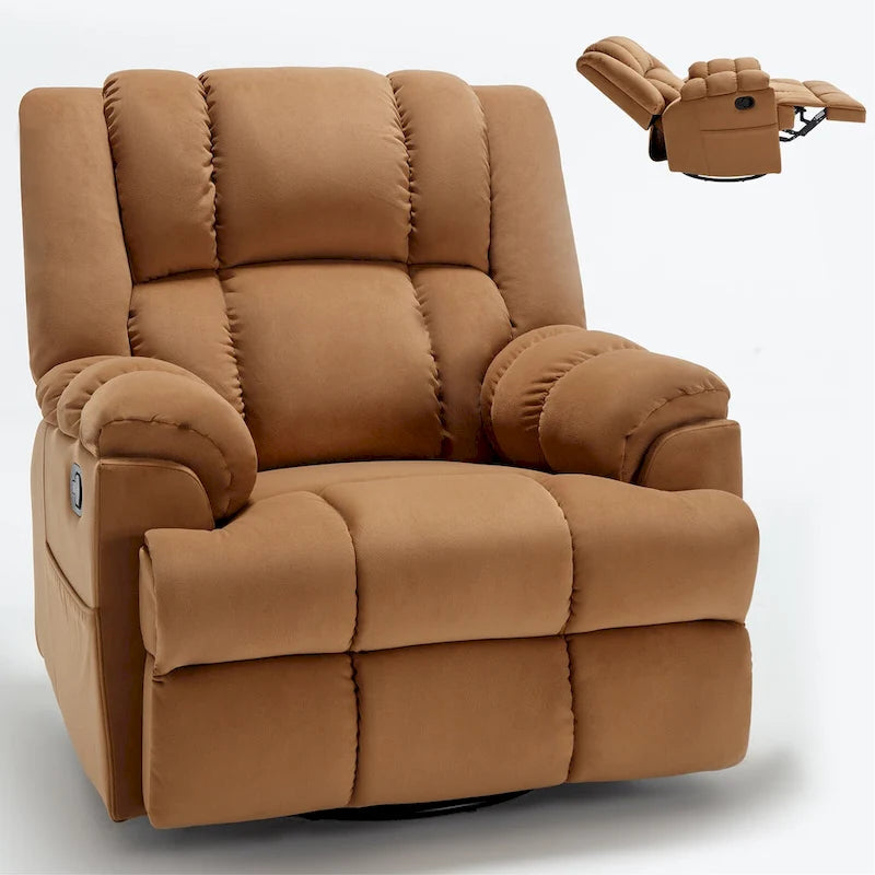 Fauteuil inclinable, pivotant à 360° et à bascule surdimensionné en tissu beige/vert/bleu avec base en métal noir – Simple