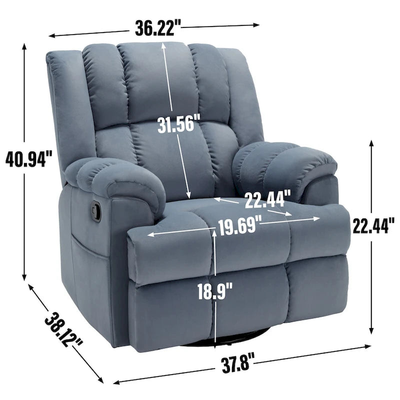 Fauteuil inclinable, pivotant à 360° et à bascule surdimensionné en tissu beige/vert/bleu avec base en métal noir – Simple