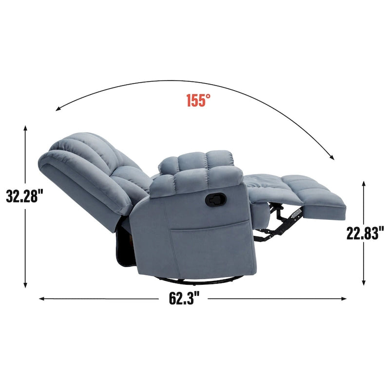Fauteuil inclinable, pivotant à 360° et à bascule surdimensionné en tissu beige/vert/bleu avec base en métal noir – Simple