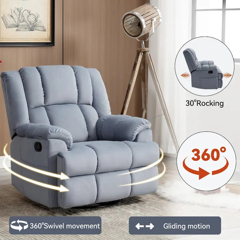 Fauteuil inclinable, pivotant à 360° et à bascule surdimensionné en tissu beige/vert/bleu avec base en métal noir – Simple