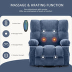 Fauteuil inclinable électrique releveur en tissu bleu/gris/marron avec chauffage, massage, chargement USB et télécommande – Simple
