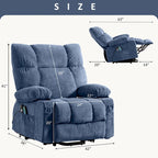 Fauteuil inclinable électrique releveur en tissu bleu/gris/marron avec chauffage, massage, chargement USB et télécommande – Simple
