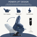 Fauteuil inclinable électrique releveur en tissu bleu/gris/marron avec chauffage, massage, chargement USB et télécommande – Simple