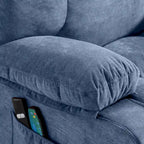 Fauteuil inclinable électrique releveur en tissu bleu/gris/marron avec chauffage, massage, chargement USB et télécommande – Simple