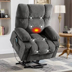 Fauteuil inclinable électrique releveur en tissu bleu/gris/marron avec chauffage, massage, chargement USB et télécommande – Simple