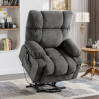Fauteuil inclinable électrique releveur en tissu bleu/gris/marron avec chauffage, massage, chargement USB et télécommande – Simple