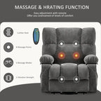 Fauteuil inclinable électrique releveur en tissu bleu/gris/marron avec chauffage, massage, chargement USB et télécommande – Simple