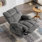 Fauteuil inclinable électrique releveur en tissu bleu/gris/marron avec chauffage, massage, chargement USB et télécommande – Simple