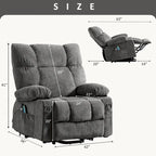 Fauteuil inclinable électrique releveur en tissu bleu/gris/marron avec chauffage, massage, chargement USB et télécommande – Simple
