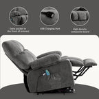 Fauteuil inclinable électrique releveur en tissu bleu/gris/marron avec chauffage, massage, chargement USB et télécommande – Simple