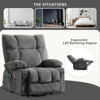 Fauteuil inclinable électrique releveur en tissu bleu/gris/marron avec chauffage, massage, chargement USB et télécommande – Simple