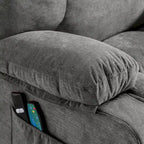 Fauteuil inclinable électrique releveur en tissu bleu/gris/marron avec chauffage, massage, chargement USB et télécommande – Simple