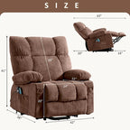 Fauteuil inclinable électrique releveur en tissu bleu/gris/marron avec chauffage, massage, chargement USB et télécommande – Simple